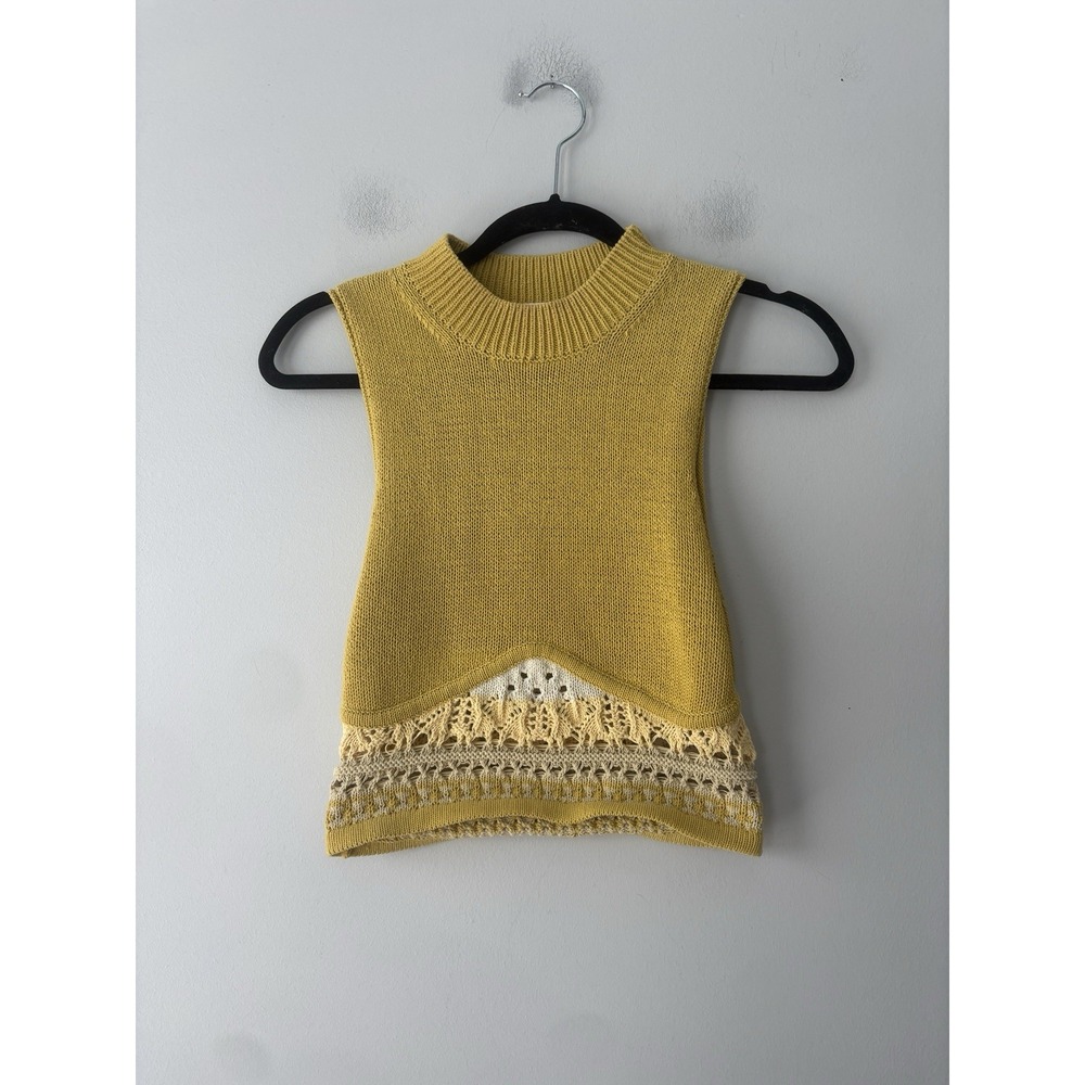 Jonathan Simkhai Clarita Macrame Yellow Knit Mock Neck Tank Top Sz Small Boho - Picture 2 of 7